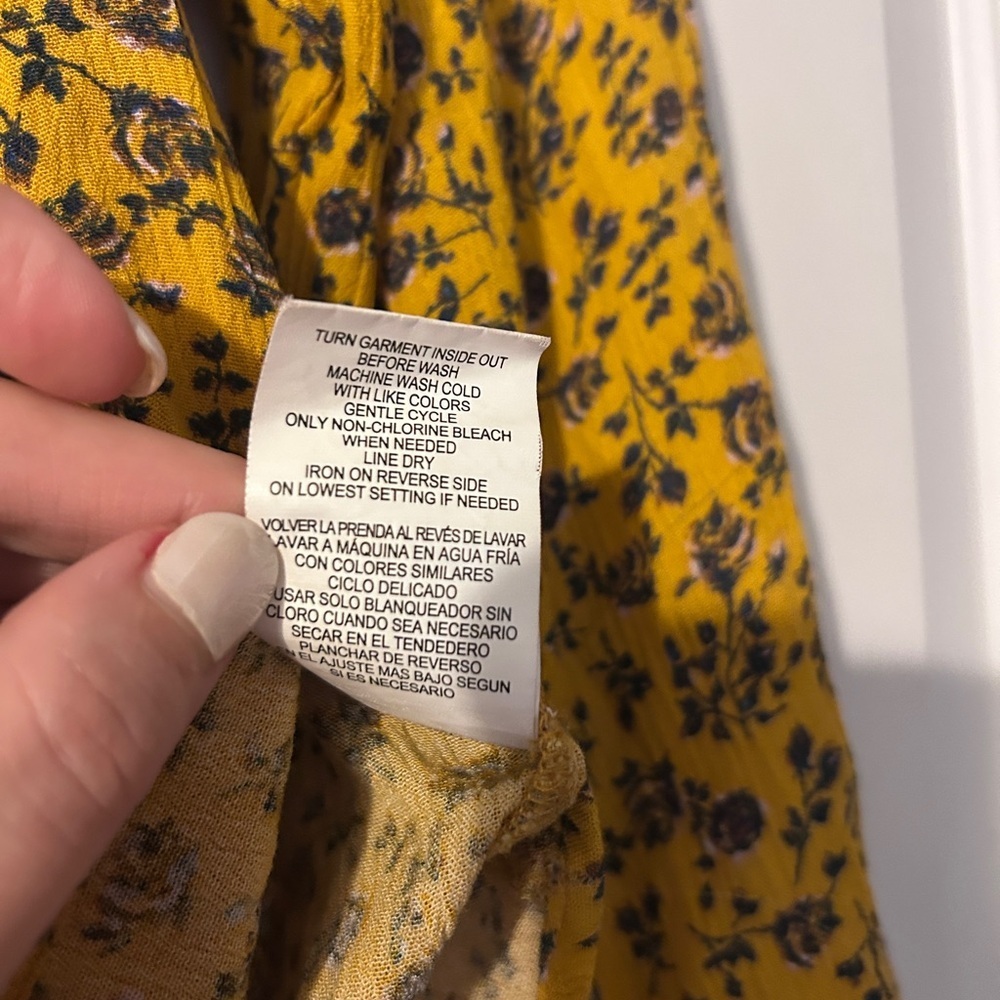 Jolt Mustard Floral Tie-Front Peasant Blouse - Picture 4 of 5
